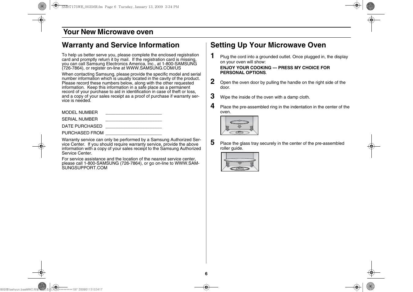 Setting up your microwave oven 1 | Samsung SMH7176STE-XAA User Manual | Page 6 / 32