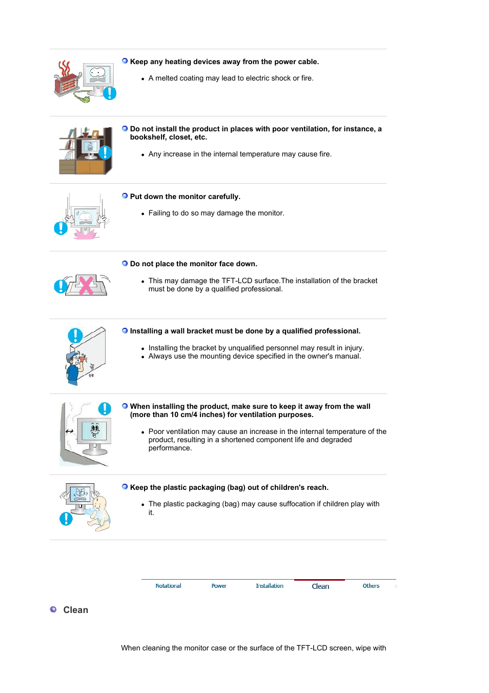 Clean | Samsung LS19WJNKBUXBM User Manual | Page 5 / 48