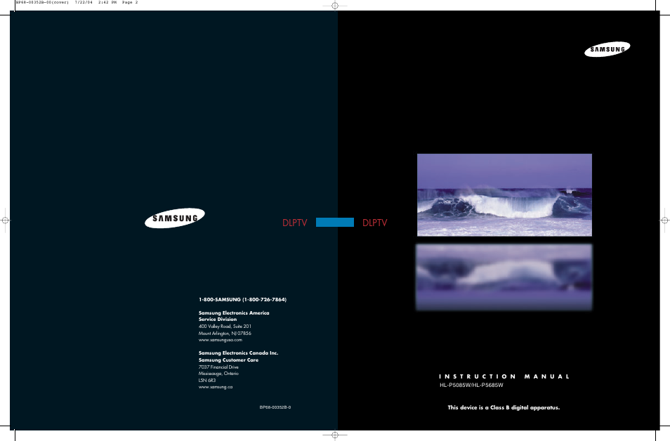 Samsung HLP5685WX-XAC User Manual | 48 pages