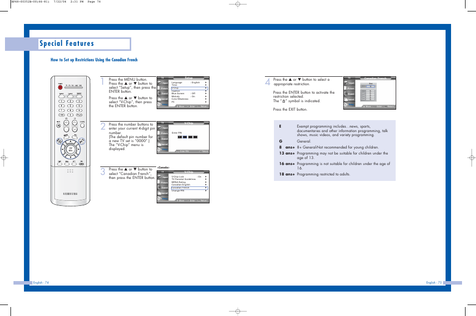 Special features | Samsung HLP5685WX-XAC User Manual | Page 38 / 48