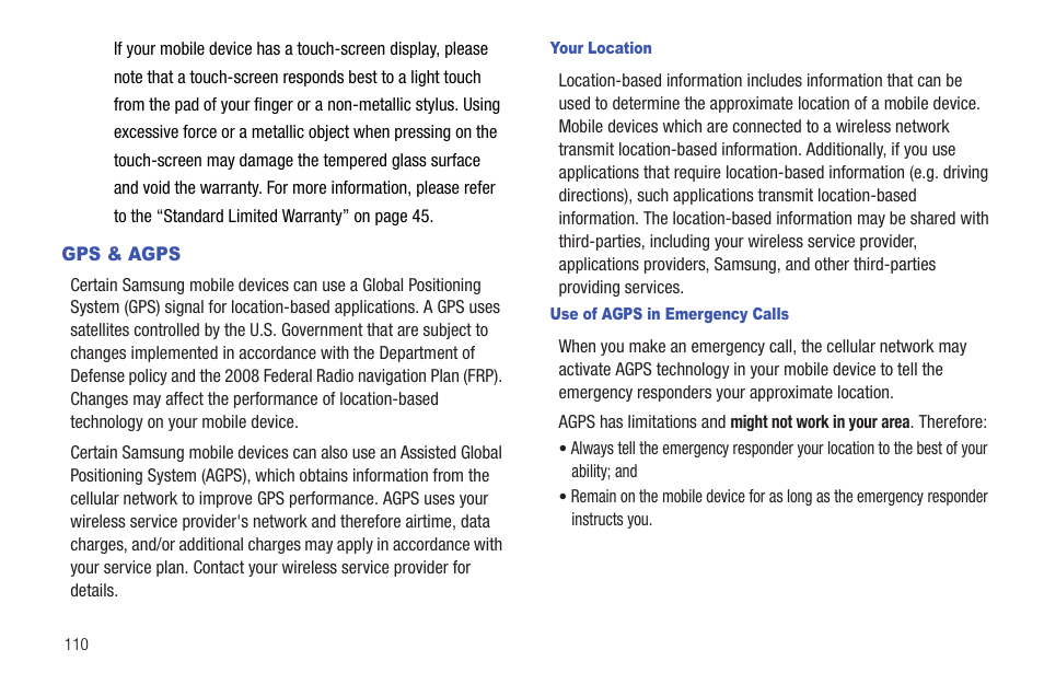 Gps & agps, Your location, Use of agps in emergency calls | Samsung SCH-R720ZRACRI User Manual | Page 114 / 136