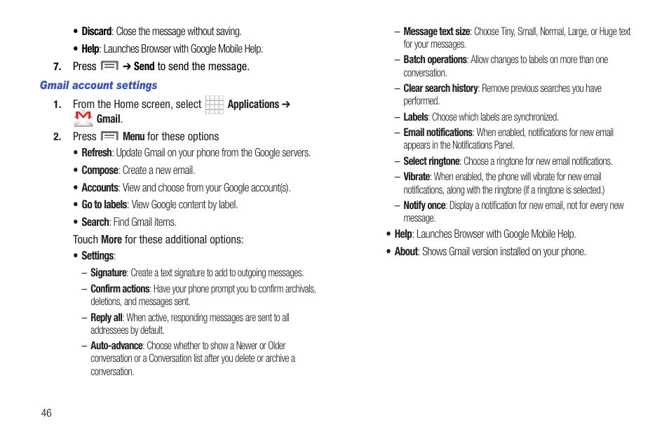 Gmail account settings | Samsung SCH-R720ZRACRI User Manual | Page 50 / 136