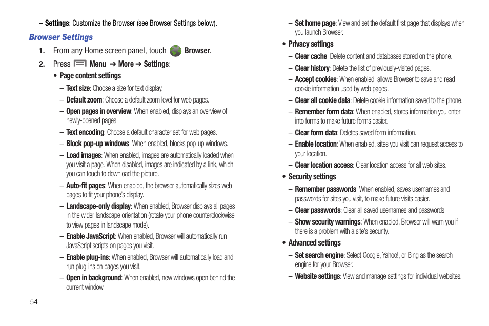 Browser settings | Samsung SCH-R720ZRACRI User Manual | Page 58 / 136