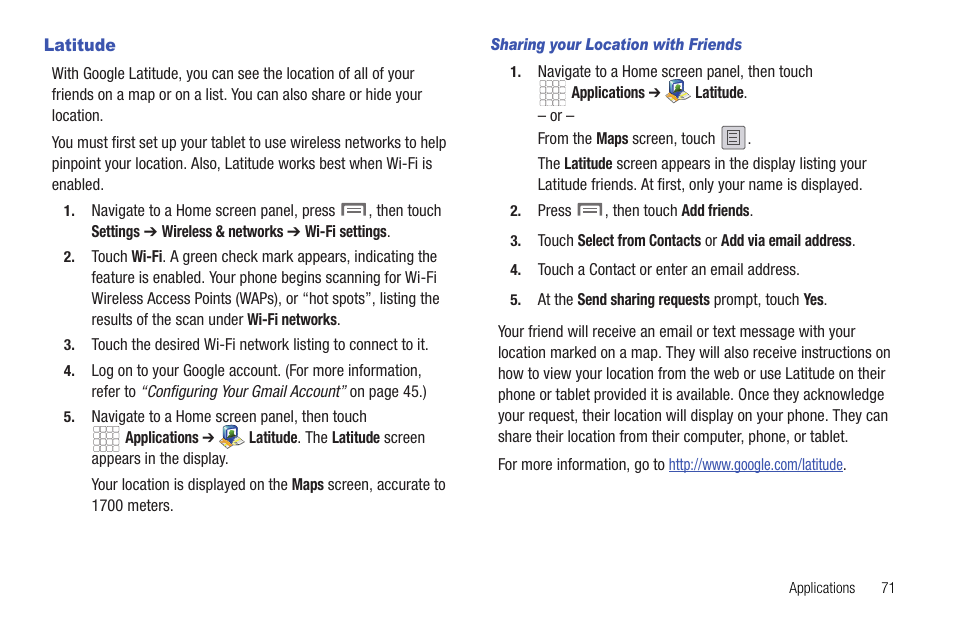 Latitude, Sharing your location with friends | Samsung SCH-R720ZRACRI User Manual | Page 75 / 136