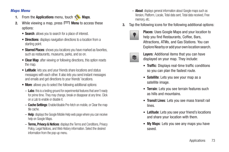 Maps menu | Samsung SCH-R720ZRACRI User Manual | Page 77 / 136