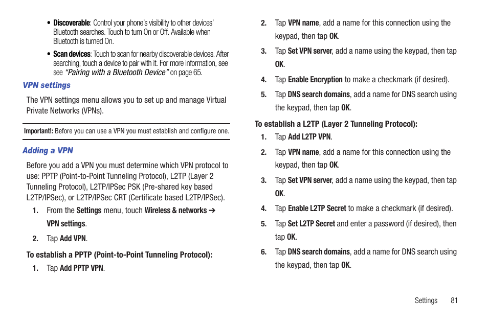 Vpn settings, Adding a vpn | Samsung SCH-R720ZRACRI User Manual | Page 85 / 136