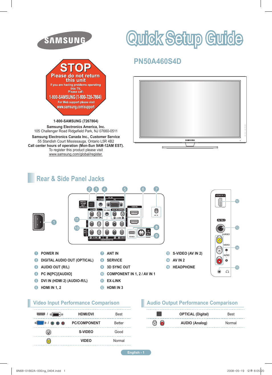 Samsung PN50A460S4DXZA User Manual | 12 pages