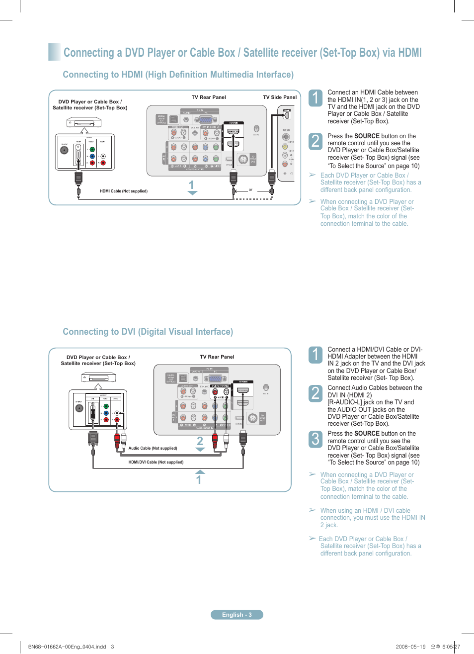 Connecting to dvi (digital visual interface) | Samsung PN50A460S4DXZA User Manual | Page 3 / 12