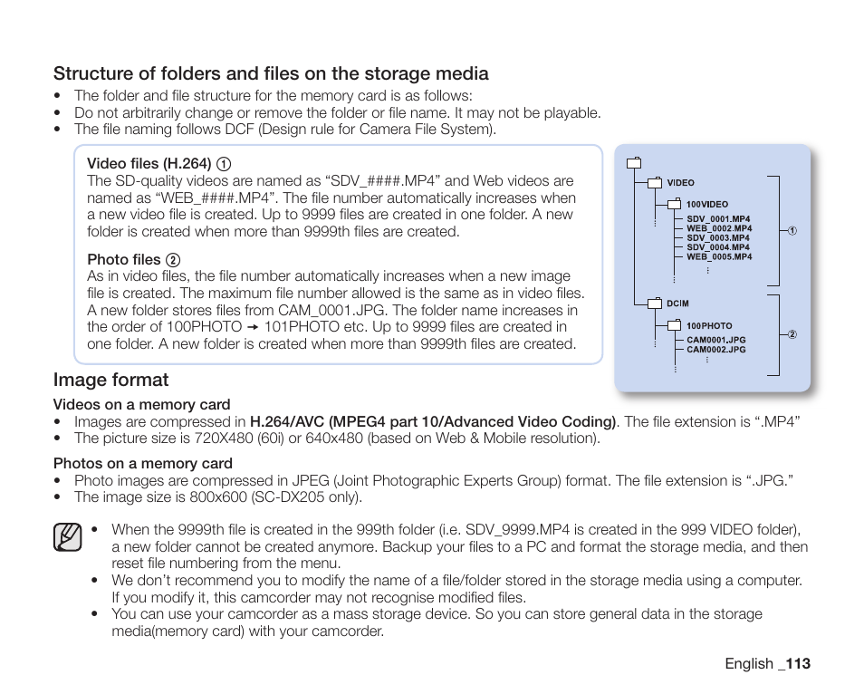 Image format | Samsung SC-DX205-XAA User Manual | Page 127 / 147