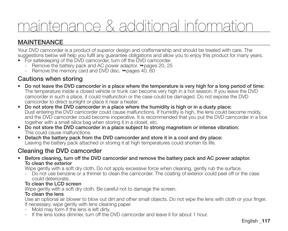 Maintenance & additional information, Maintenance | Samsung SC-DX205-XAA User Manual | Page 131 / 147