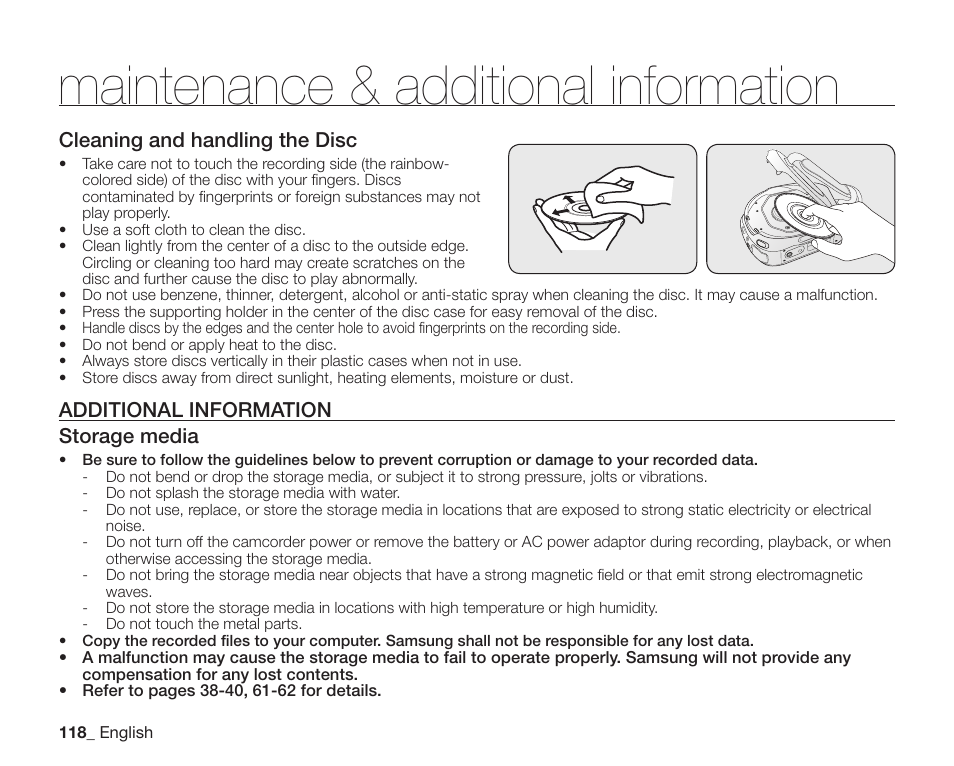 Additional information, Maintenance & additional information | Samsung SC-DX205-XAA User Manual | Page 132 / 147