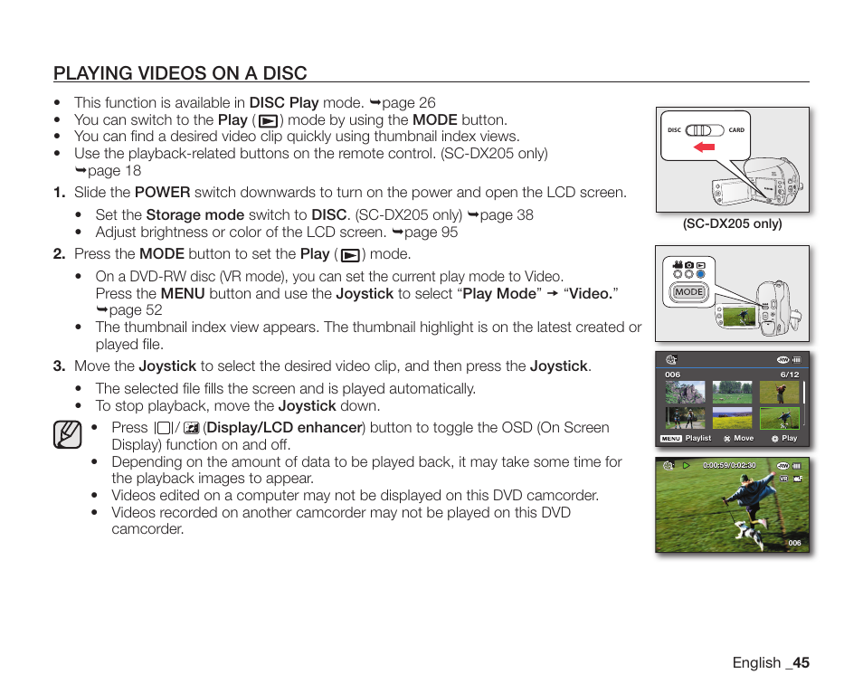 Playing videos on a disc | Samsung SC-DX205-XAA User Manual | Page 59 / 147