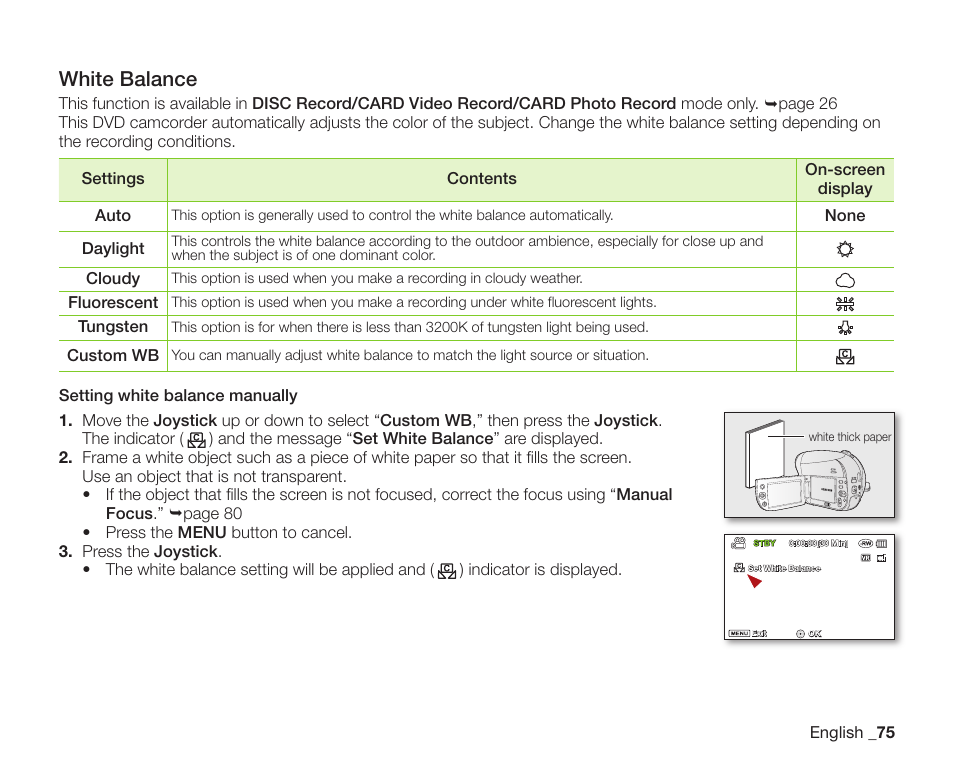 White balance | Samsung SC-DX205-XAA User Manual | Page 89 / 147