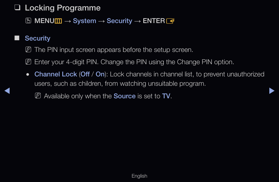 Locking programme | Samsung UN55D6000SFXZA User Manual | Page 133 / 318