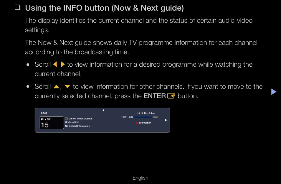 Channel, Using the info button, Now & next guide) | Using the info button (now & next guide) | Samsung UN55D6000SFXZA User Manual | Page 3 / 318