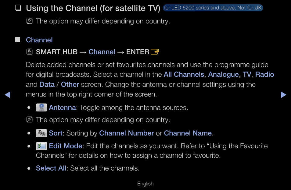 Using the channel (for satellite tv) | Samsung UN55D6000SFXZA User Manual | Page 33 / 318