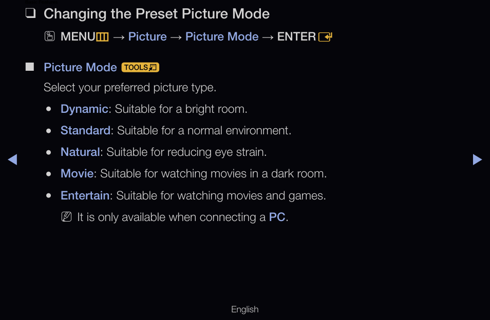 Basic features, Changing the preset picture mode | Samsung UN55D6000SFXZA User Manual | Page 55 / 318