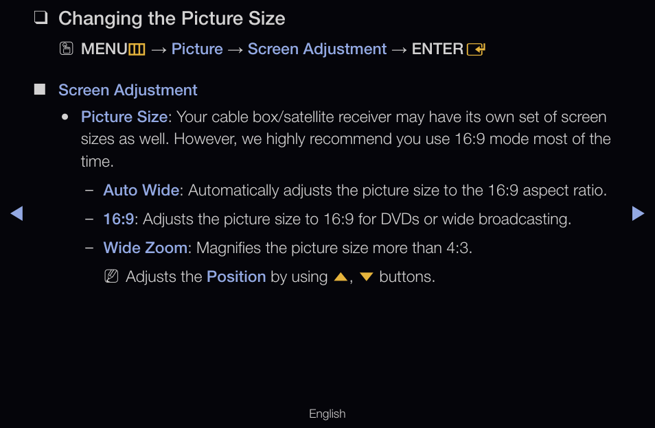 Changing the picture size | Samsung UN55D6000SFXZA User Manual | Page 57 / 318