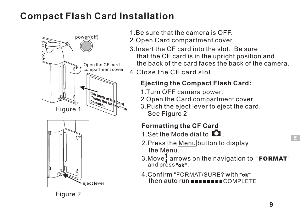 Compact flash card installation | Argus Camera DC3550 User Manual | Page 13 / 89