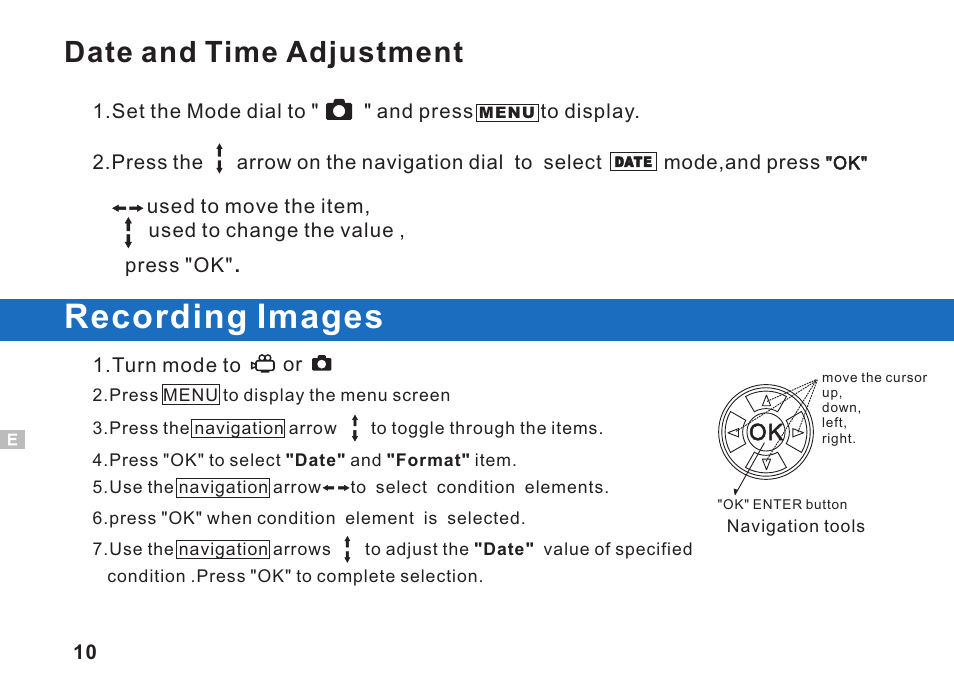 Recording images, Date and time adjustment | Argus Camera DC3550 User Manual | Page 14 / 89