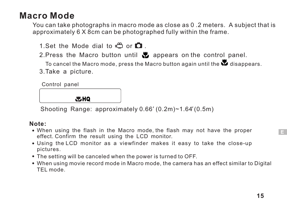 Macro mode | Argus Camera DC3550 User Manual | Page 19 / 89