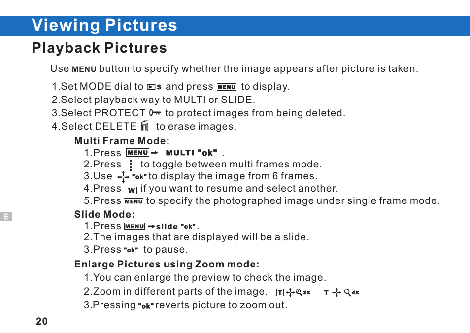 Viewing pictures, Playback pictures | Argus Camera DC3550 User Manual | Page 24 / 89