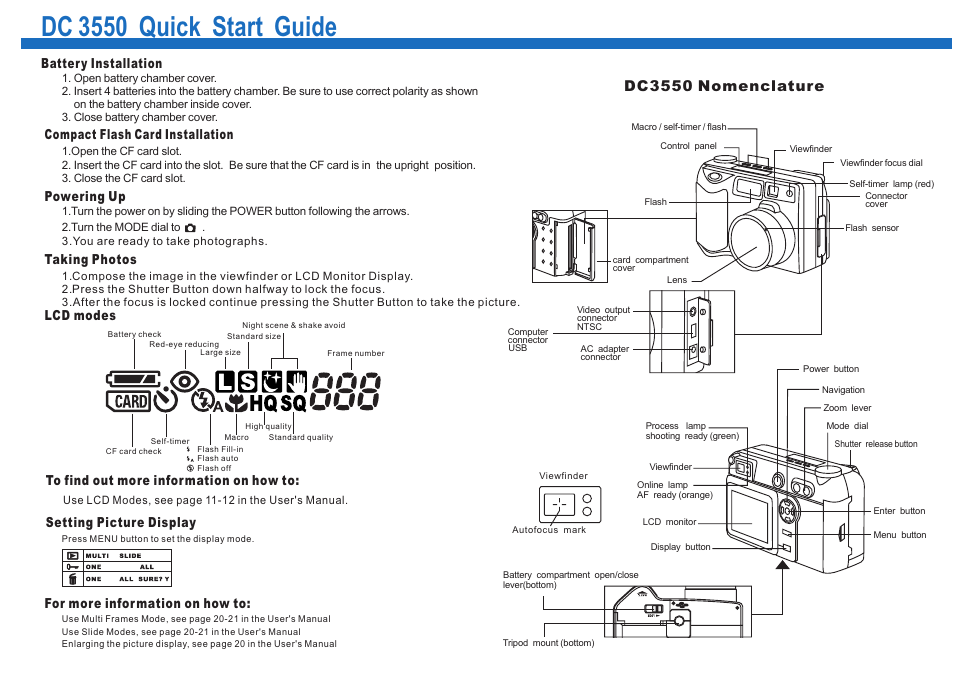 Dc 3550 quick start guide, Dc3550 nomenclature | Argus Camera DC3550 User Manual | Page 85 / 89