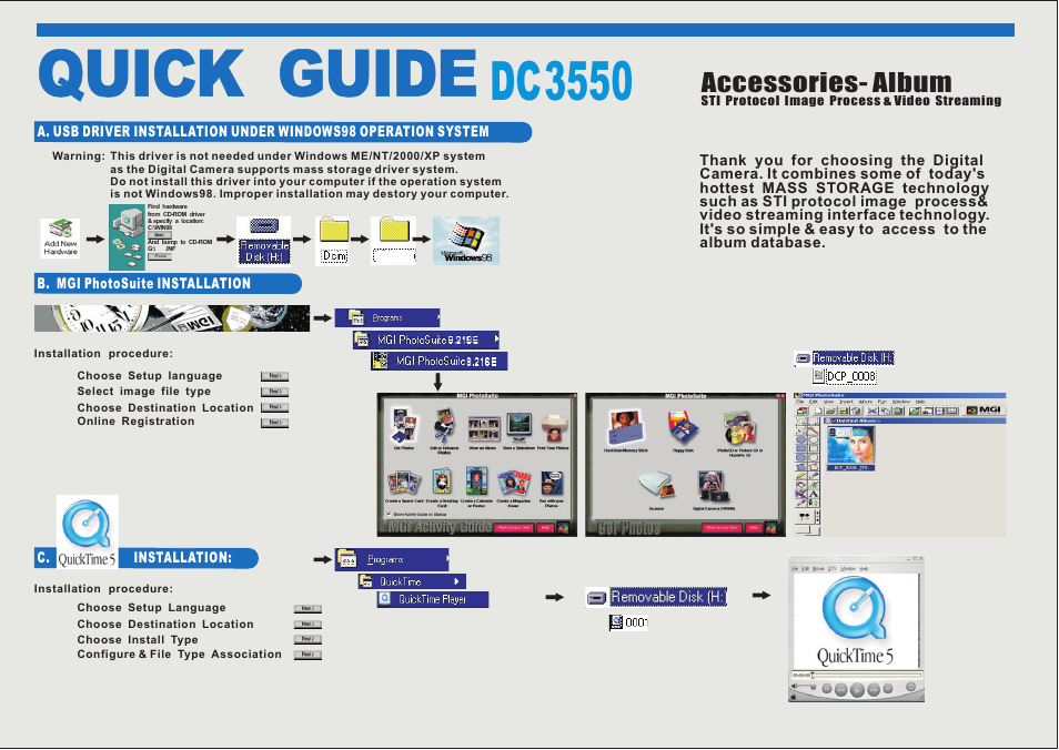 Quick guide, Dc3550, Accessories- album | Argus Camera DC3550 User Manual | Page 86 / 89