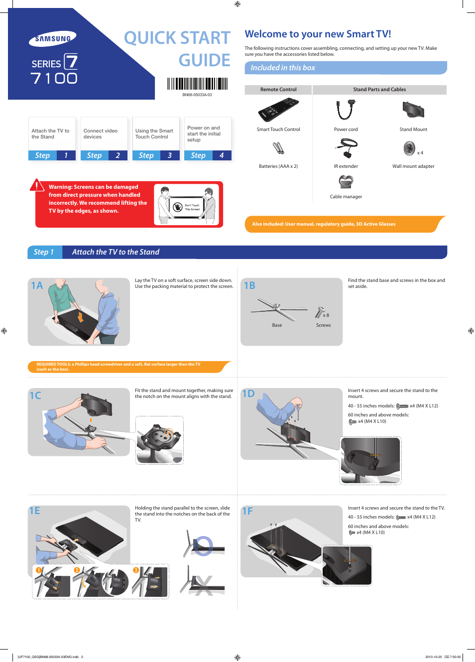 Samsung UN65F7100AFXZA User Manual | 2 pages