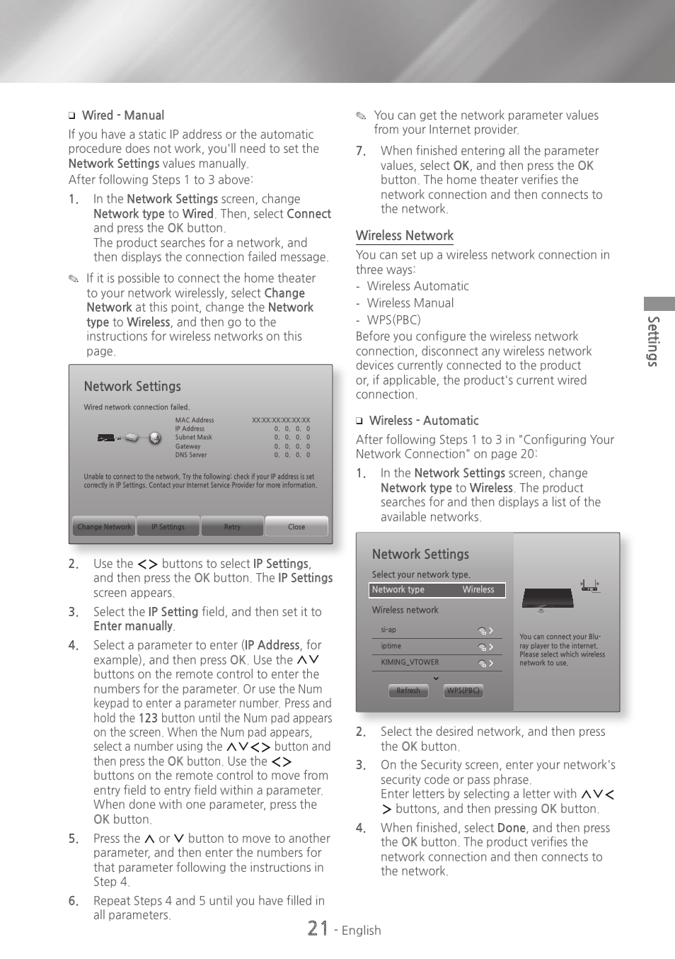 Settings | Samsung HT-H6500WM-ZA User Manual | Page 21 / 63