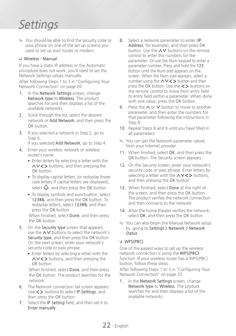 Settings | Samsung HT-H6500WM-ZA User Manual | Page 22 / 63