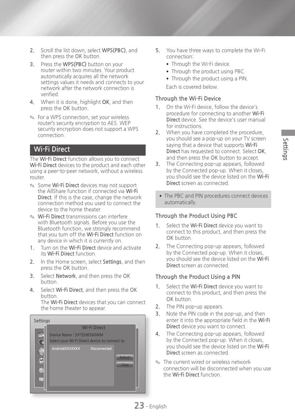 Wi-fi direct, 23 wi-fi direct | Samsung HT-H6500WM-ZA User Manual | Page 23 / 63