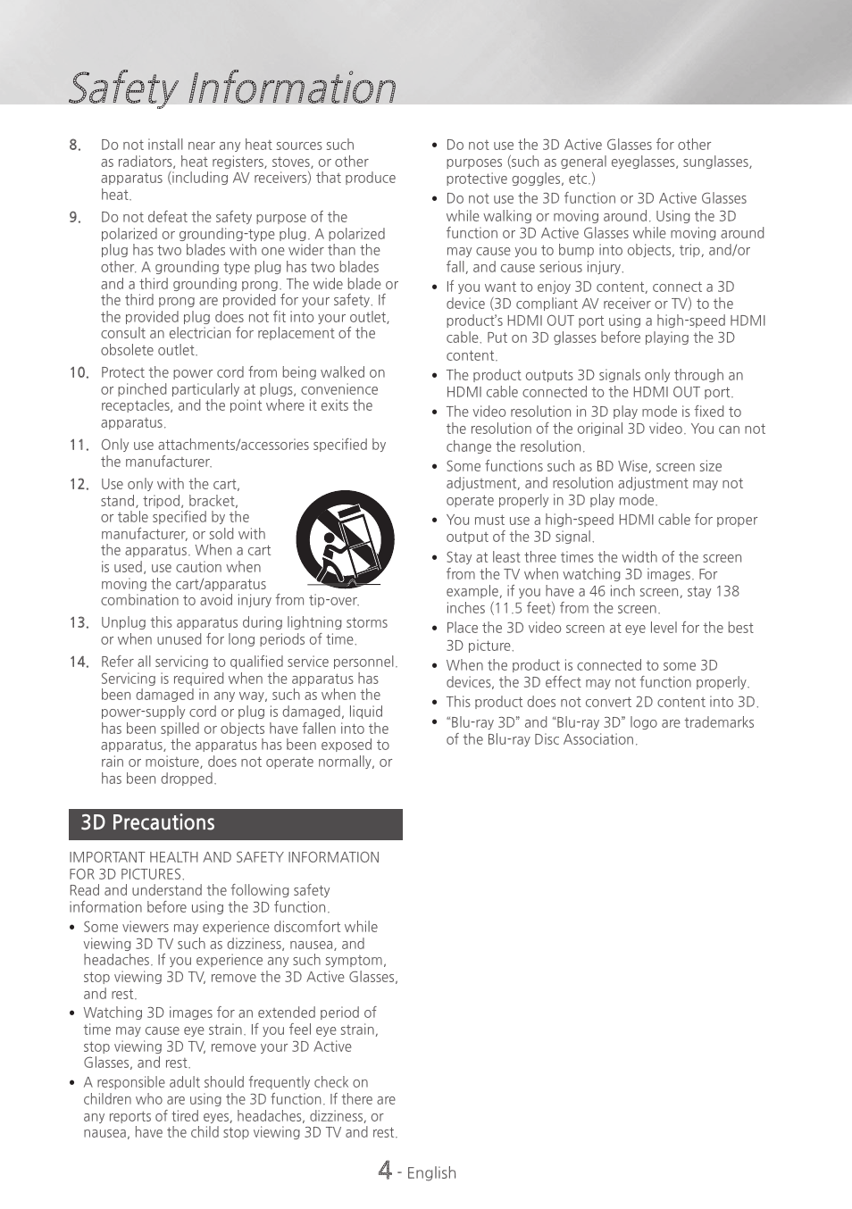 Safety information, 3d precautions | Samsung HT-H6500WM-ZA User Manual | Page 4 / 63