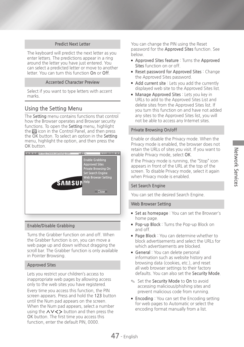 Using~the~setting~menu | Samsung HT-H6500WM-ZA User Manual | Page 47 / 63