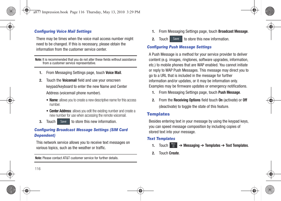 Templates | Samsung SGH-A877RBZATT User Manual | Page 120 / 230