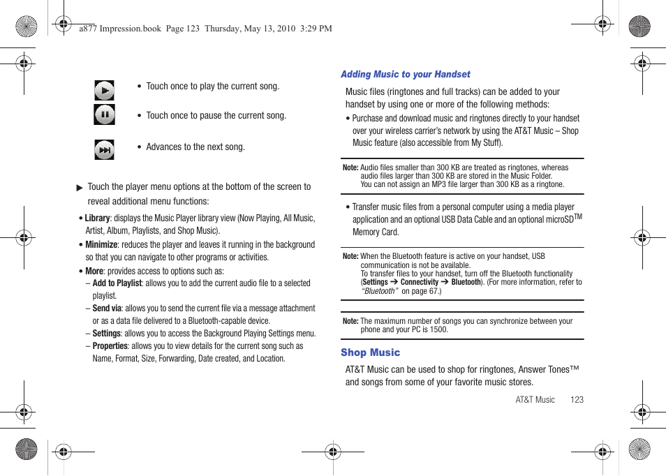 Shop music | Samsung SGH-A877RBZATT User Manual | Page 127 / 230