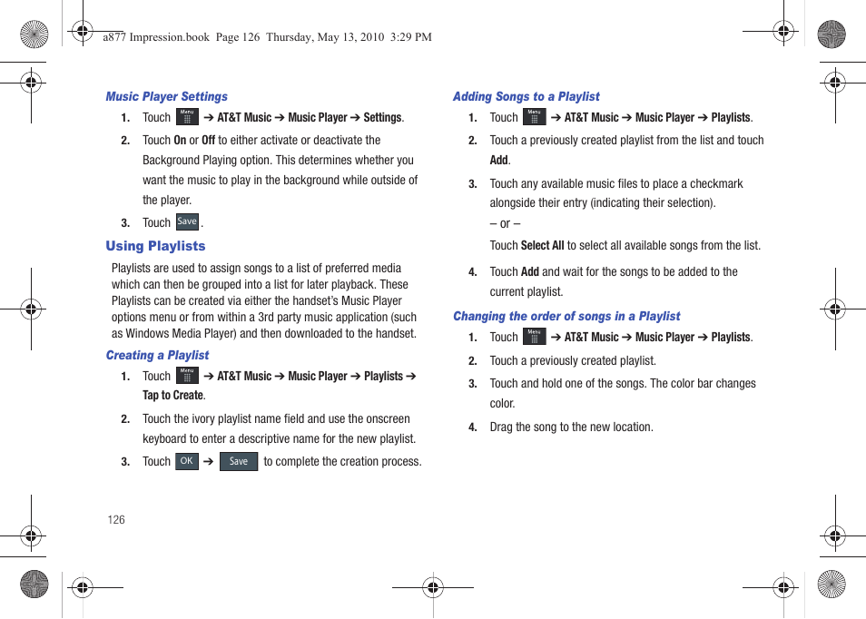 Using playlists | Samsung SGH-A877RBZATT User Manual | Page 130 / 230