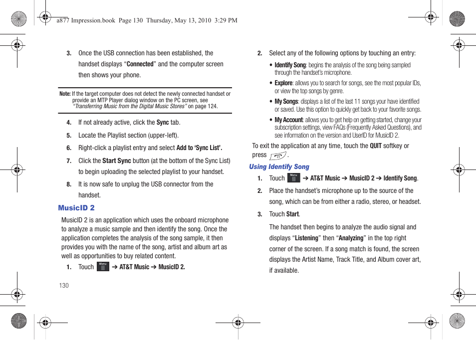 Musicid 2 | Samsung SGH-A877RBZATT User Manual | Page 134 / 230