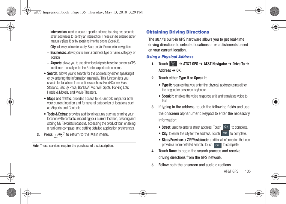 Obtaining driving directions | Samsung SGH-A877RBZATT User Manual | Page 139 / 230