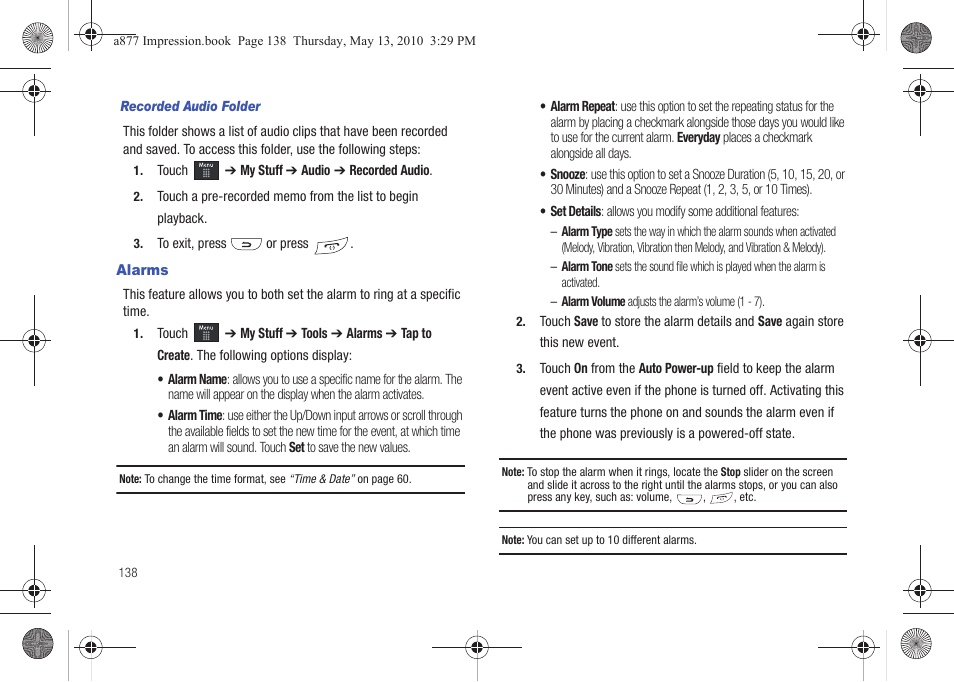 Alarms | Samsung SGH-A877RBZATT User Manual | Page 142 / 230