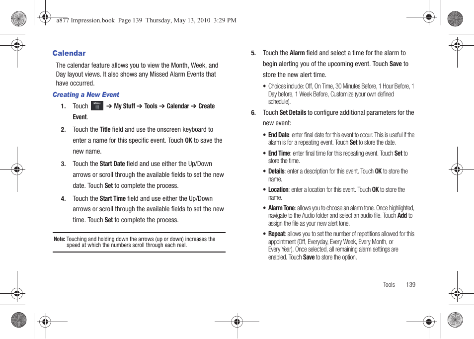 Calendar | Samsung SGH-A877RBZATT User Manual | Page 143 / 230