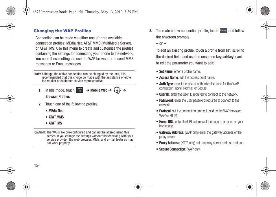 Changing the wap profiles, E. for more | Samsung SGH-A877RBZATT User Manual | Page 158 / 230