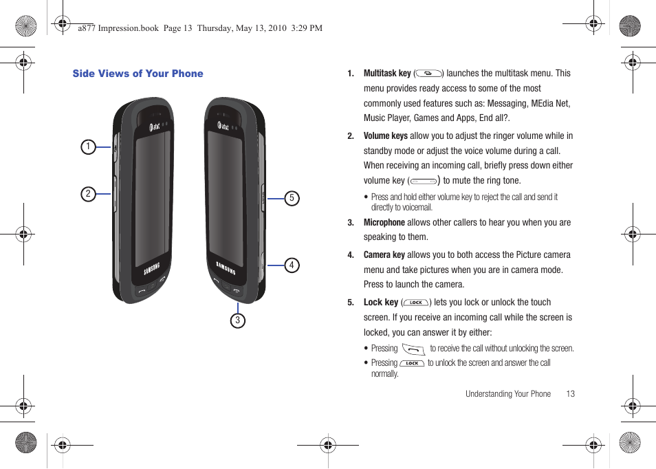 Side views of your phone | Samsung SGH-A877RBZATT User Manual | Page 17 / 230