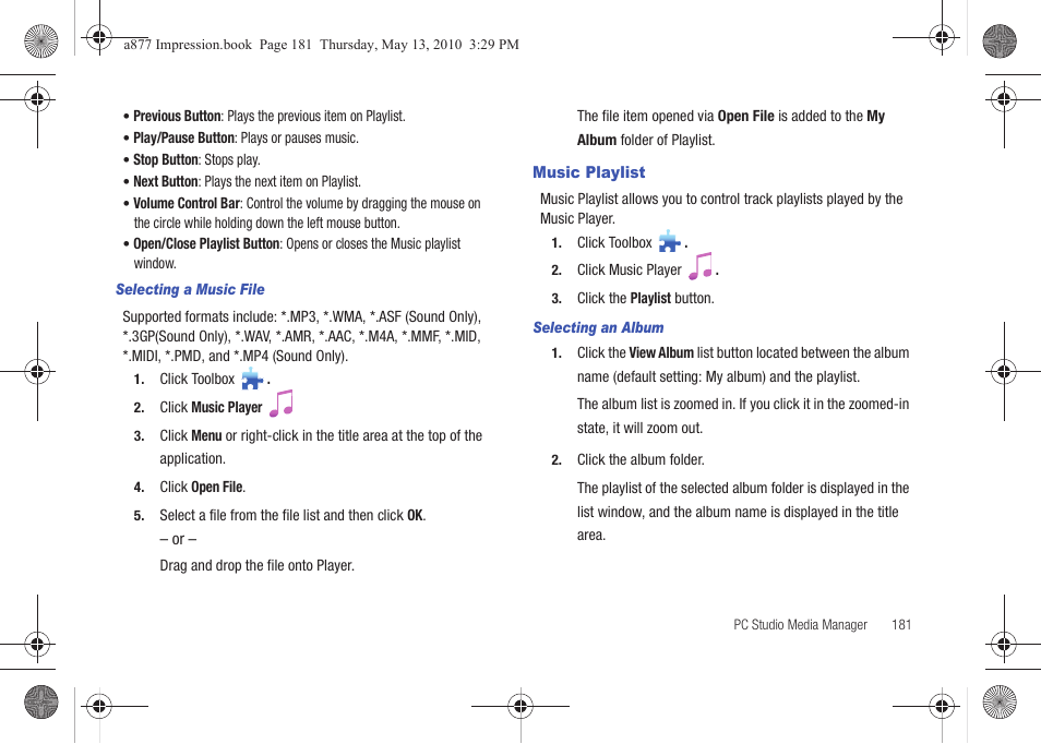 Music playlist | Samsung SGH-A877RBZATT User Manual | Page 185 / 230