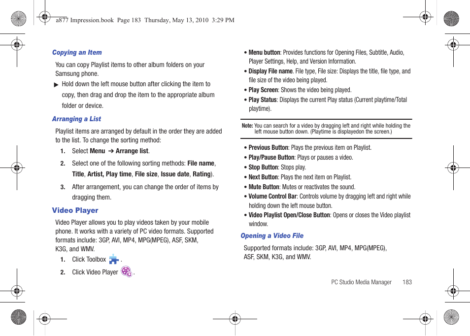 Video player, For more information, refer to “video player” on | Samsung SGH-A877RBZATT User Manual | Page 187 / 230