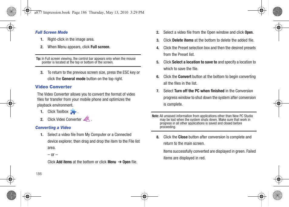 Video converter, For more information, refer to “video | Samsung SGH-A877RBZATT User Manual | Page 190 / 230