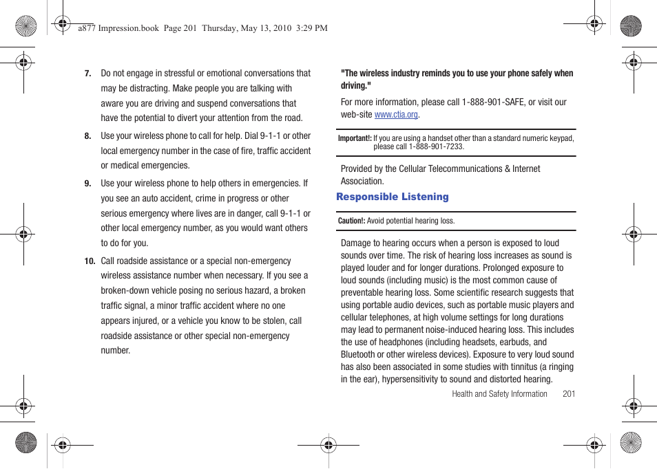 Responsible listening | Samsung SGH-A877RBZATT User Manual | Page 205 / 230