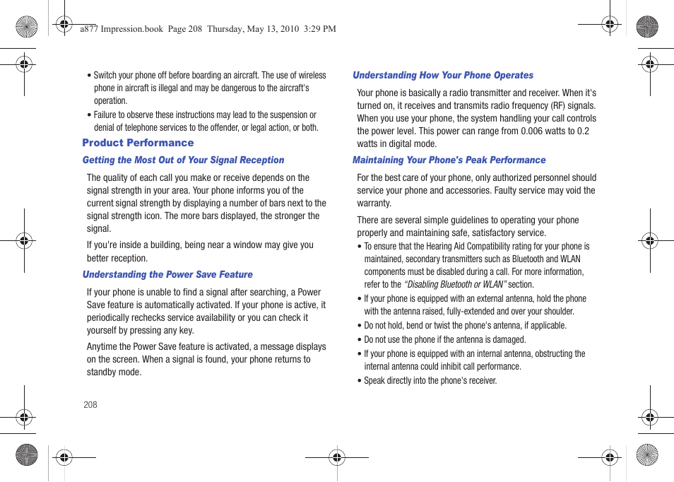 Product performance | Samsung SGH-A877RBZATT User Manual | Page 212 / 230