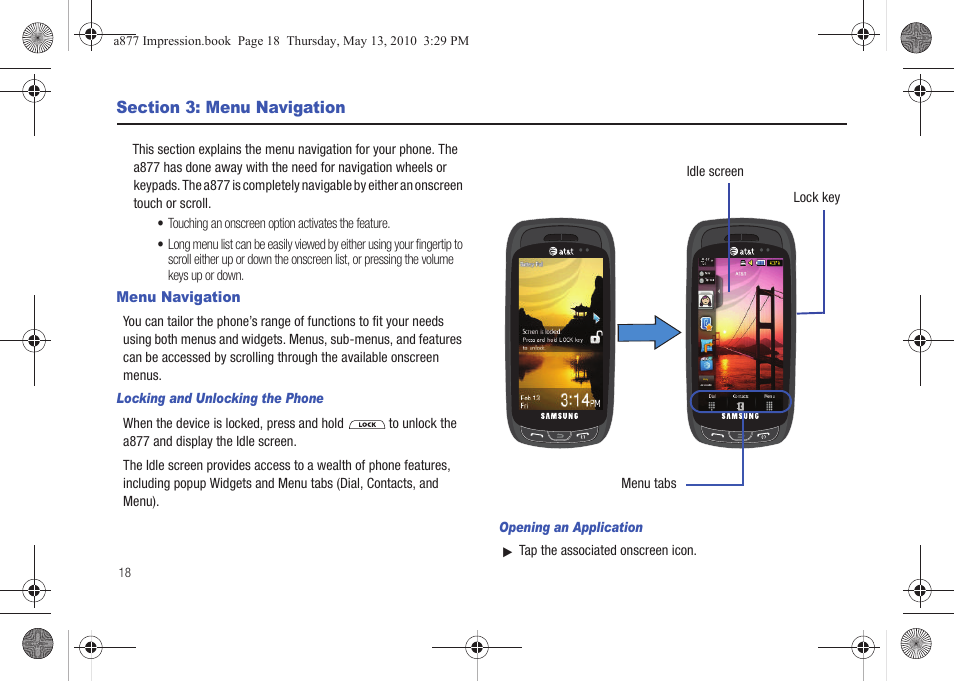 Section 3: menu navigation, Menu navigation | Samsung SGH-A877RBZATT User Manual | Page 22 / 230