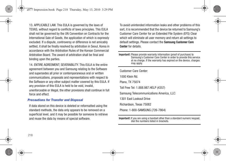 Samsung SGH-A877RBZATT User Manual | Page 222 / 230